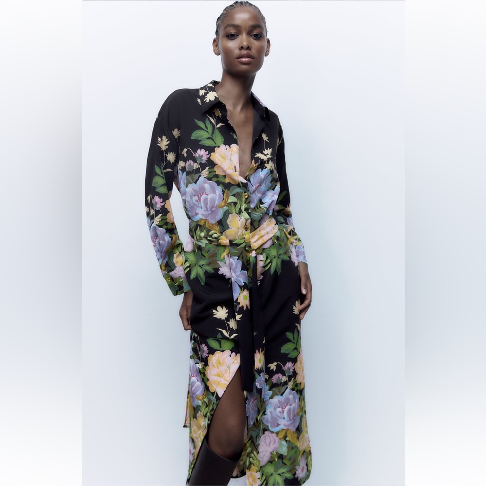 Zara Floral Satin Effect Dress - Picture 4 of 8